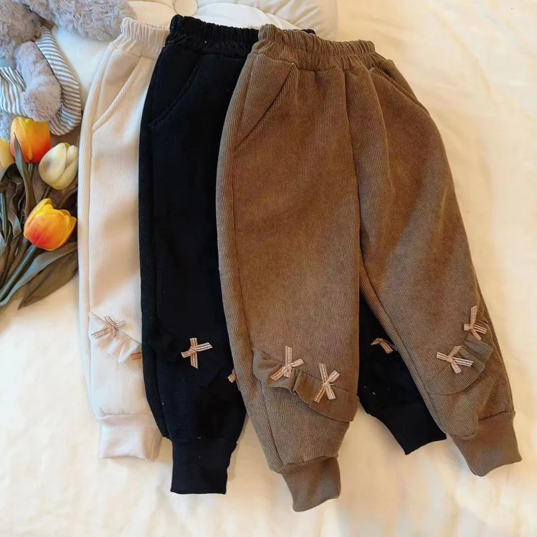 秋冬上新儿童女宝宝韩系加绒花边外穿卫裤女童洋气一件过冬加厚