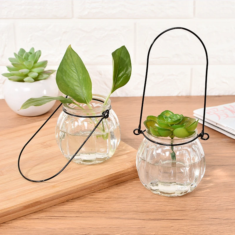 悬挂式透明玻璃花瓶 小南瓜吊瓶 简约水培花器室内园艺家居装饰瓶