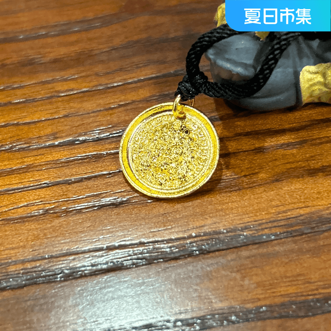 吊坠足银 古法磨砂小黄米神挂坠简约时尚轻奢百搭国风新中式挂坠