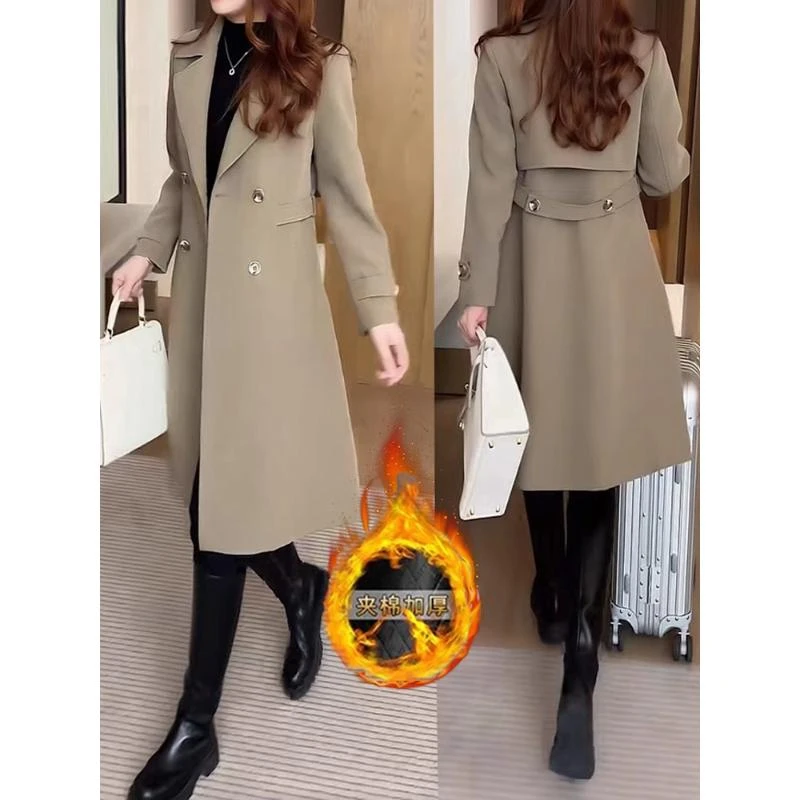 2024年新款夹加棉保暖风衣外套女加厚春秋冬季收腰显瘦中长款大衣