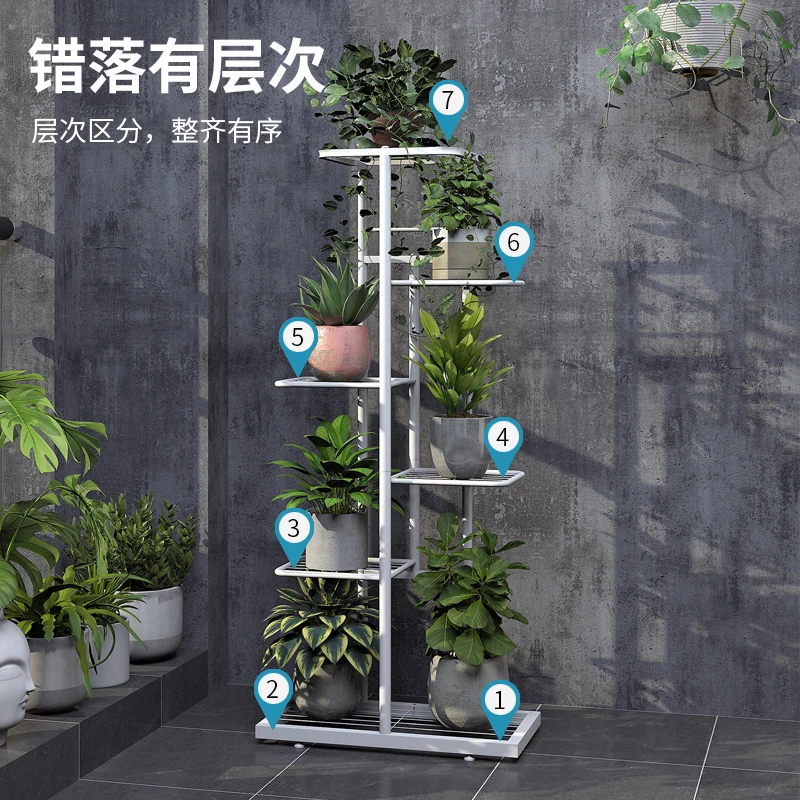 阳台花架子置物架铁艺客厅可移动带轮家用多层花盆架多肉落地花架