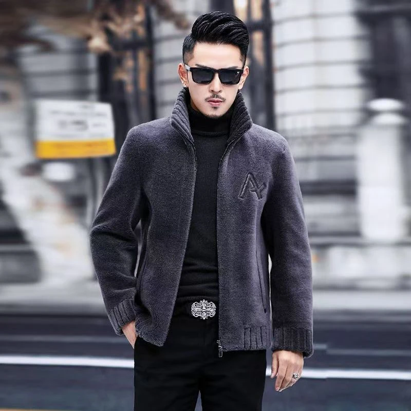 男款潮流冬季休闲翻领双面保暖颗粒羊毛外套加厚秋冬外套