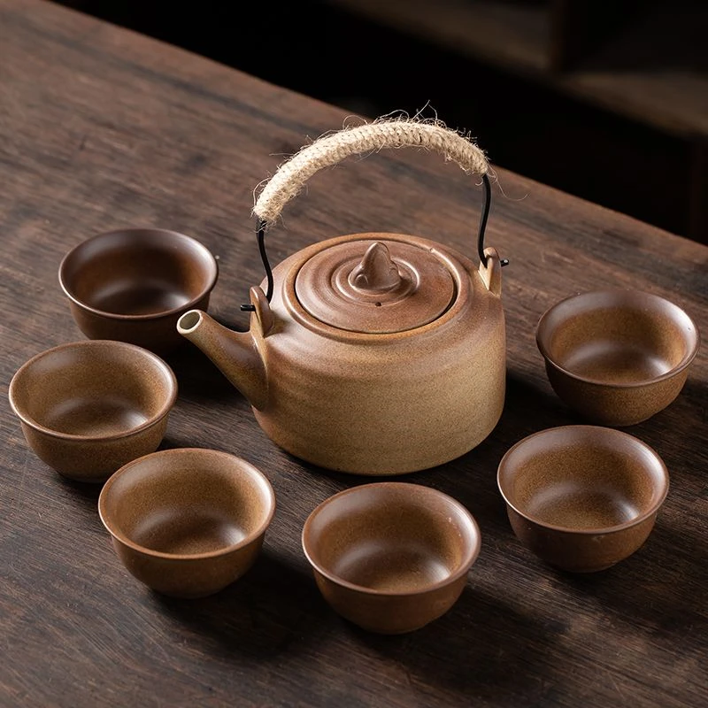 提梁壶茶具套装整套家用陶瓷粗陶网红爆款茶具户外煮茶壶围炉煮茶