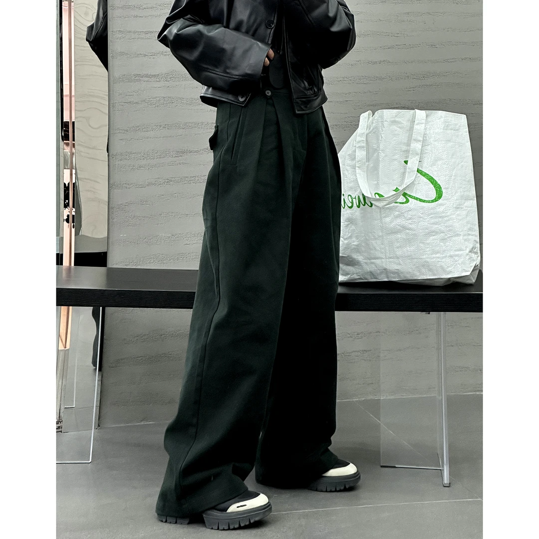 冬季磨毛阔腿裤韩版显瘦加厚长裤87291