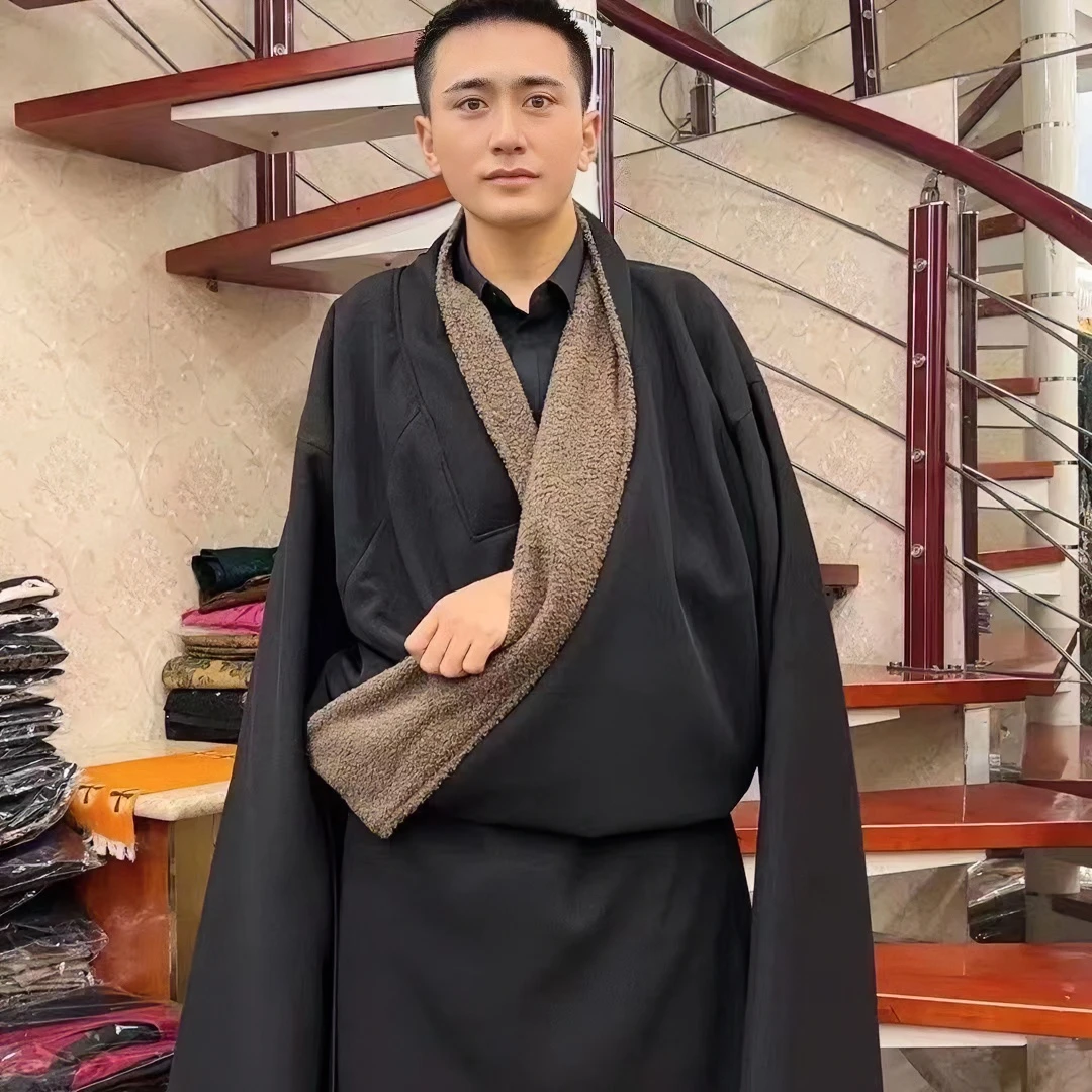 藏服男装棉男士藏服加厚男藏服加绒男藏装黑色民族风复古中国风