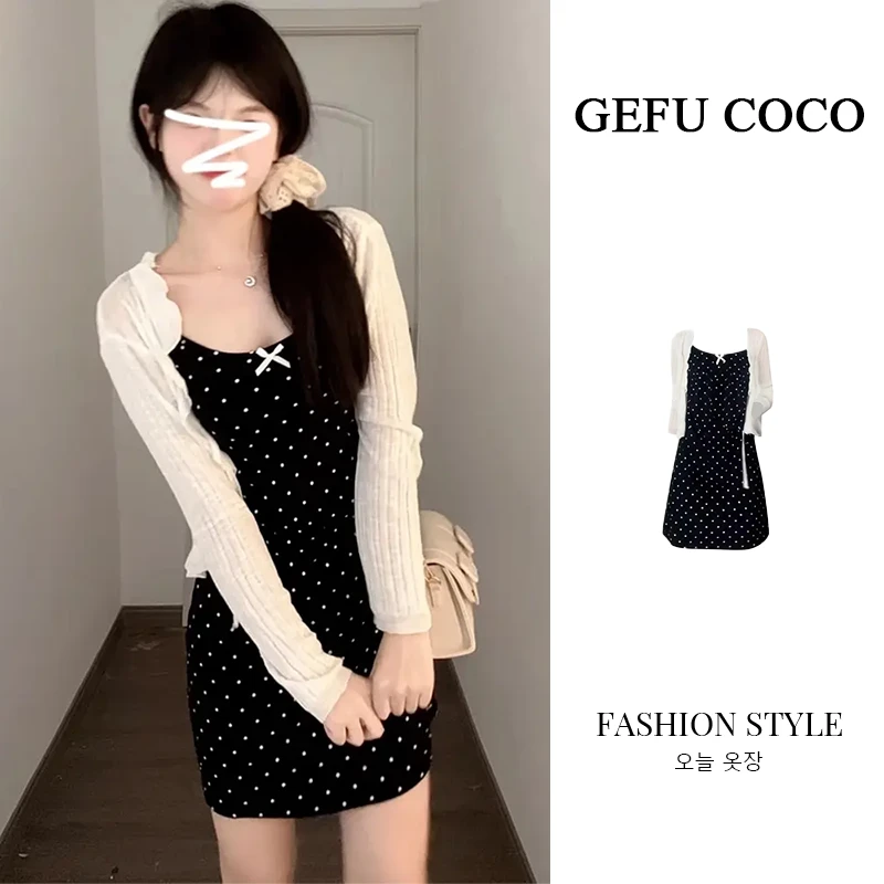 3610法式黑色波点吊带连衣短裙女夏季2025新款小个子气质裙子套装