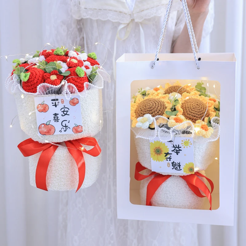 创意非遗针织毛线草莓水果小香风花束成品生日毛线花束成品