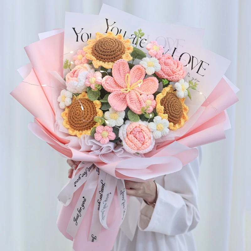 手工钩针毛线花郁金香成品大花束生日礼物成品送妈妈男女朋友闺蜜