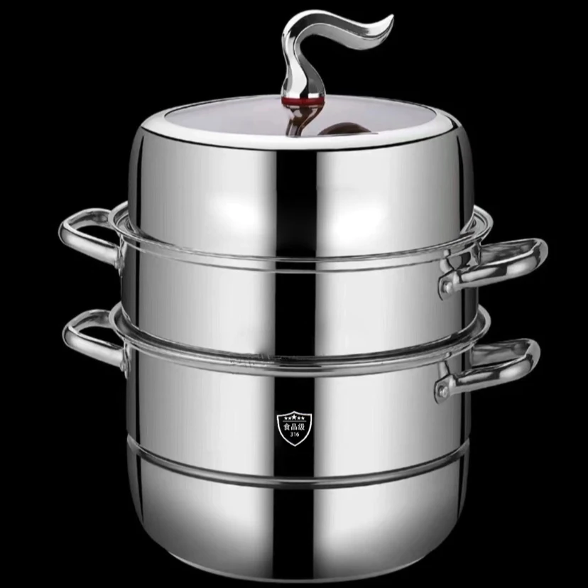 加厚家用镜面口径30cm不锈钢三层蒸锅多功能蒸馒头燃气灶电磁炉用