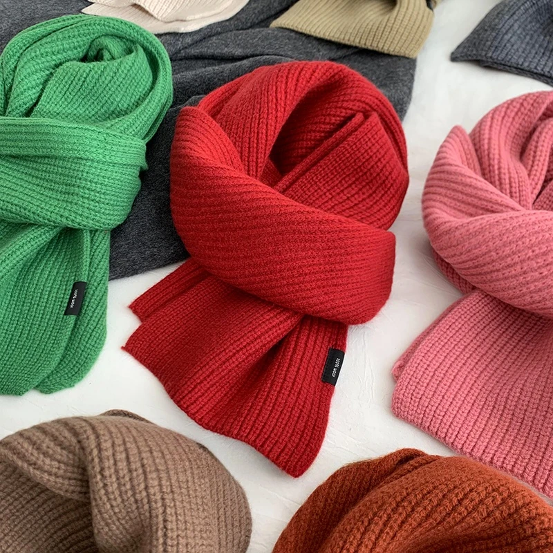 日系软糯高级100%绵羊毛纯色针织围巾秋冬季氛围百搭保暖情侣围脖