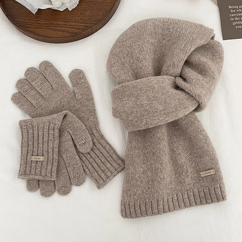 100%澳洲纯羊毛围巾手套女冬男保暖套装百搭高级感送长辈男友礼物