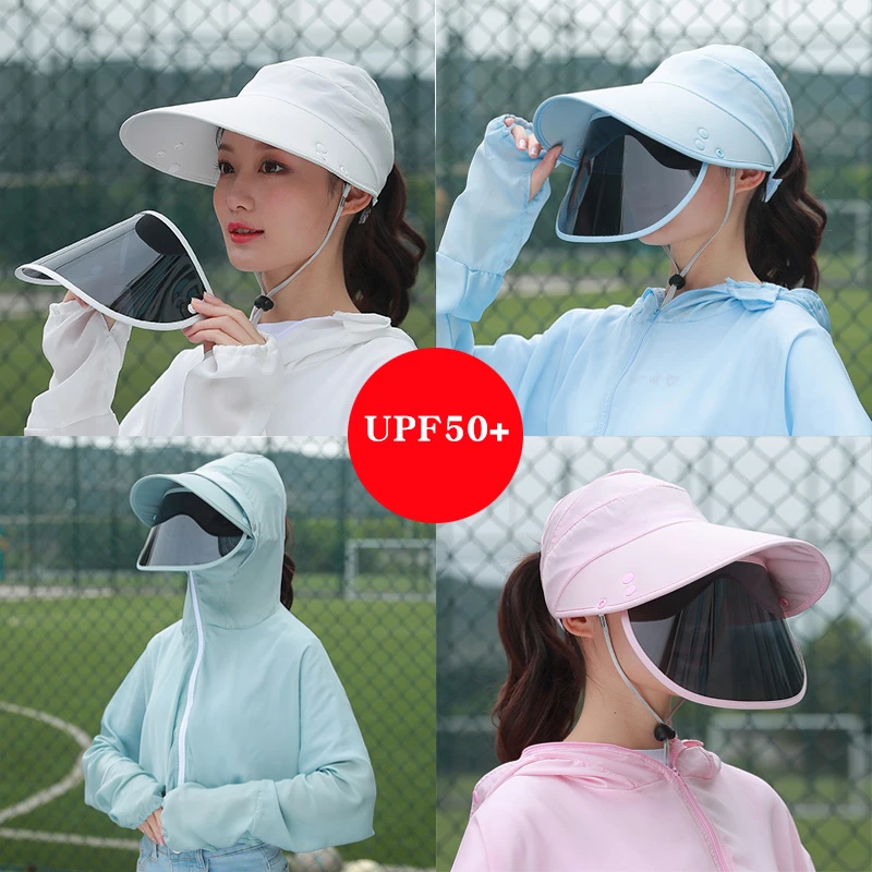 遮脸遮阳帽子女夏季骑车防晒衣防紫外线户外防晒太阳帽出游可折叠