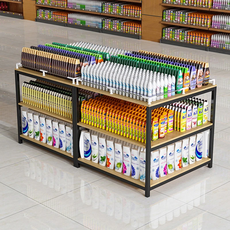 超市堆头展示架饮料牛奶台加厚洗化陈列架钢木货架地堆货架