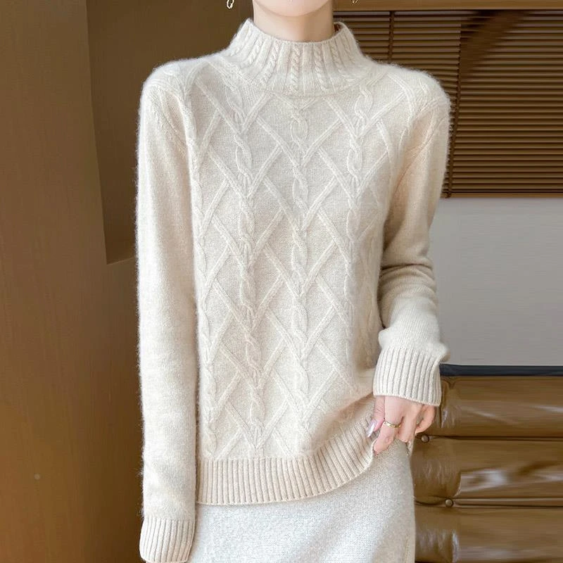 领加厚菱形纯衫女套头宽松毛衣秋冬新款纯色针织上衣