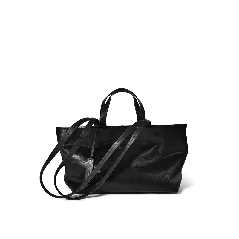 【万姐高定】原创设计大容量通勤植鞣皮单肩包手提包8043-黑色