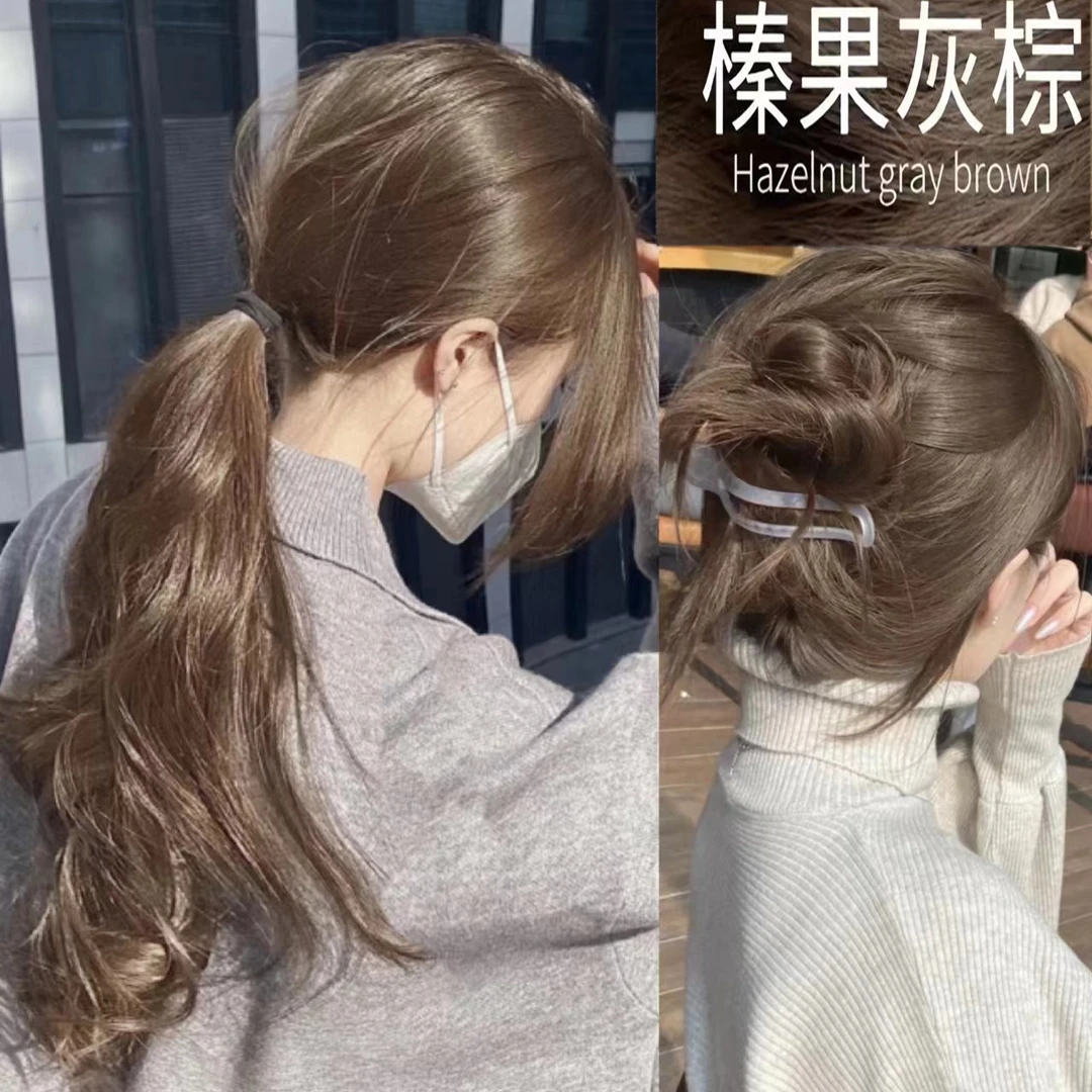 榛果灰棕色染发剂自己在家染2023流行潮色植物免漂奶茶色染发膏纯