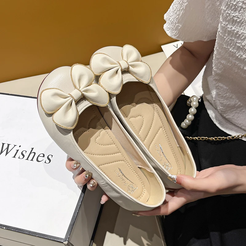 脚胖脚宽蝴蝶结国潮百搭女浅口2025年春秋大码芒果头舒适软底女鞋