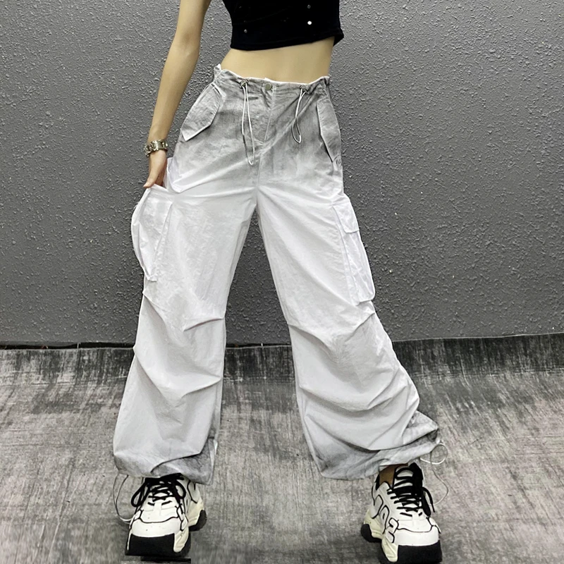 渐变色速干薄款休闲工装裤女2025夏季新款高腰宽松显瘦百搭束脚裤