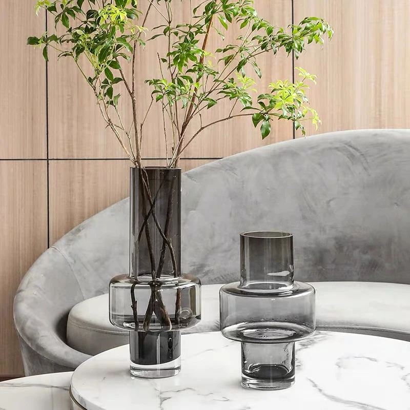 现代简约印象风高级感玻璃花瓶百合玫瑰鲜花桌面摆件水培水竹中古