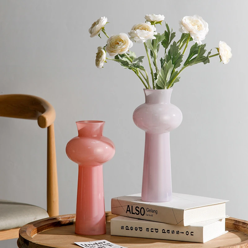 复古小众虞美人造型ins风玻璃花瓶摆件客厅插花透明水培鲜花中古