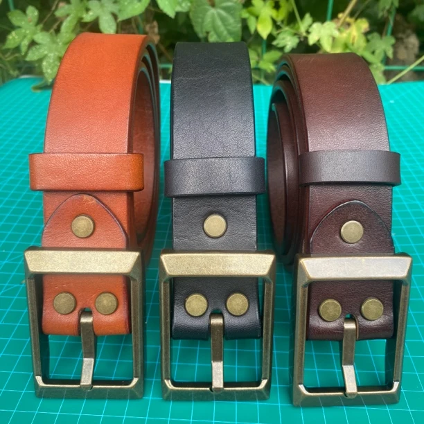 手工制作美鞍牛皮男款复古实心铜针扣休闲时尚牛仔裤男士牛皮皮带