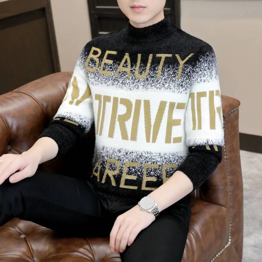 男款针织衫韩版秋冬新款套头毛线衣潮流时尚百搭加绒打底毛衣男