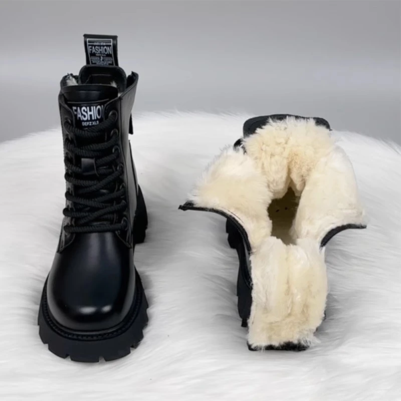 皮毛一体雪地靴女冬羊毛马丁靴防寒保暖羊羔绒棉鞋加绒加厚底棉靴