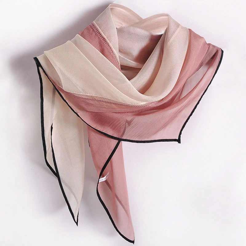 丝巾女方巾拼接双色新款百搭时尚洋气春秋气质颈巾2023爆款围巾