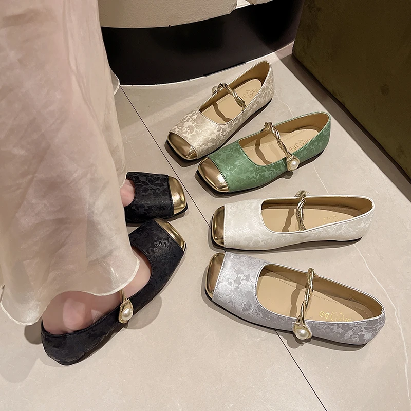 2024夏季新款新中式女单鞋法式平底方头温柔浅口复古玛百搭丽珍鞋