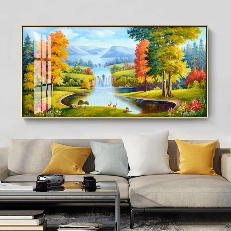 聚宝盆横款 LED灯客厅沙发床头画办公室挂画高端晶瓷镶钻装饰画