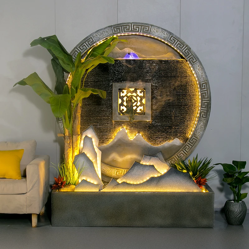 蒙戈宾逊水幕墙流水墙屏风隔断客厅酒店大堂中式喷泉景观造景摆件