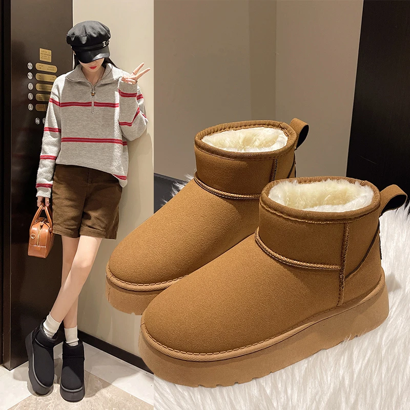 时尚雪地靴加绒加厚秋冬棉鞋保暖冬季雪地靴百搭短筒