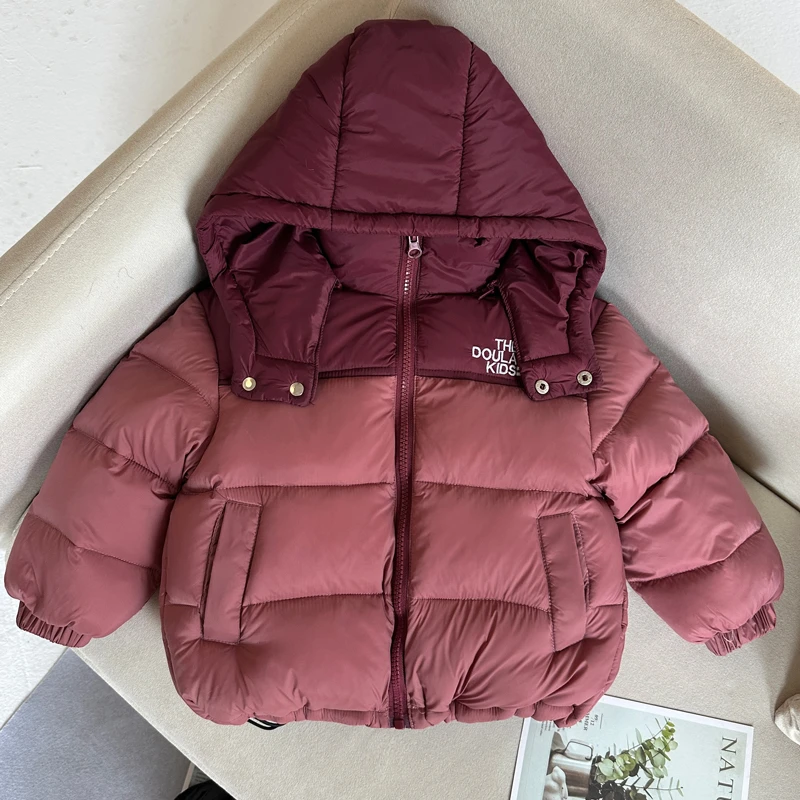 儿童羽绒服男童冬季加厚外套女童拼色保暖上衣中大童连帽外穿服