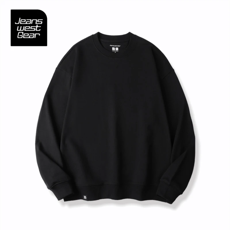 真维斯盖尔大码品牌无性别男女装纯棉卫衣简单百搭圆领黑色打底衫