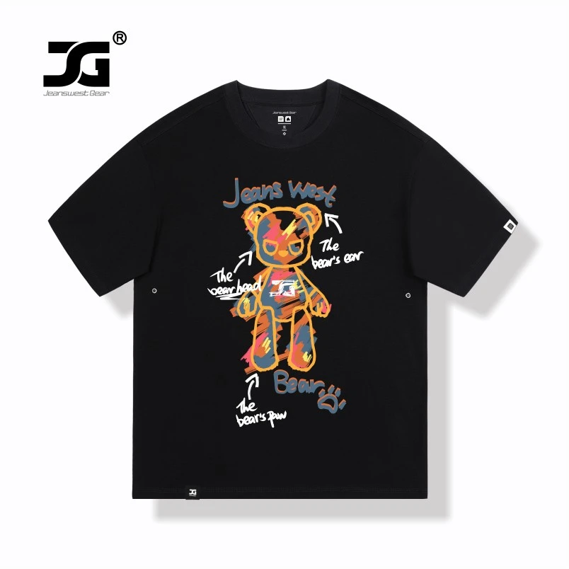 真维斯盖尔大码品牌潮牌小熊t恤男女夏装克莱因蓝色短袖情侣上衣