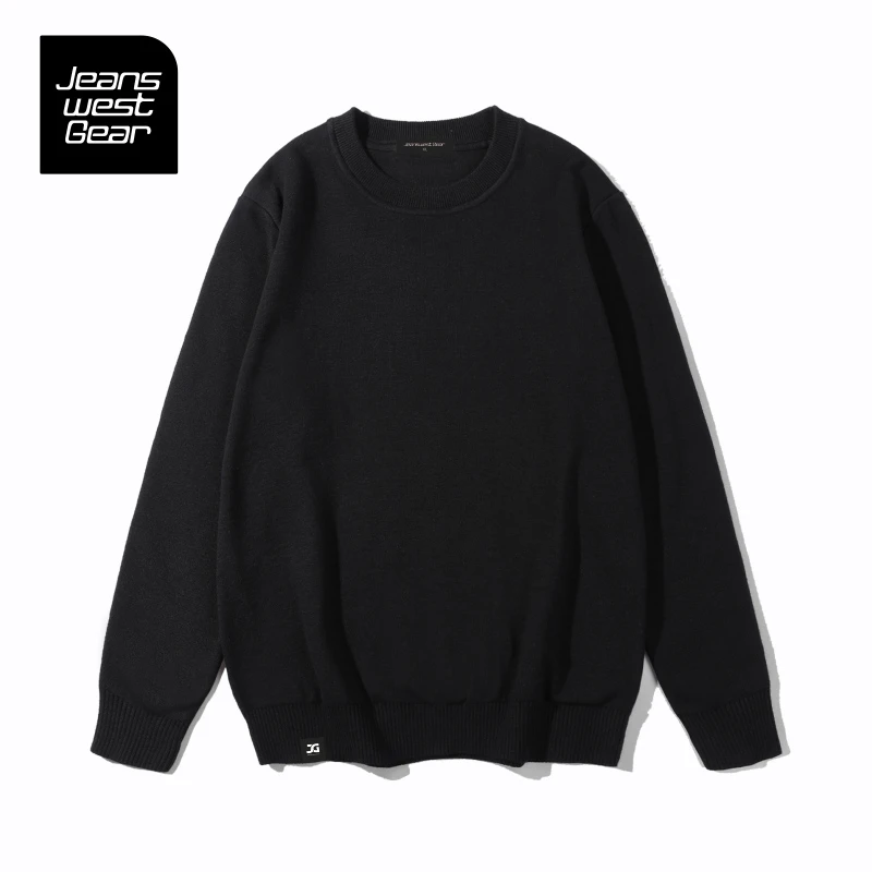 真维斯盖尔大码品牌男女同款针织衫毛衣纯棉黑色圆领打底衫加大号