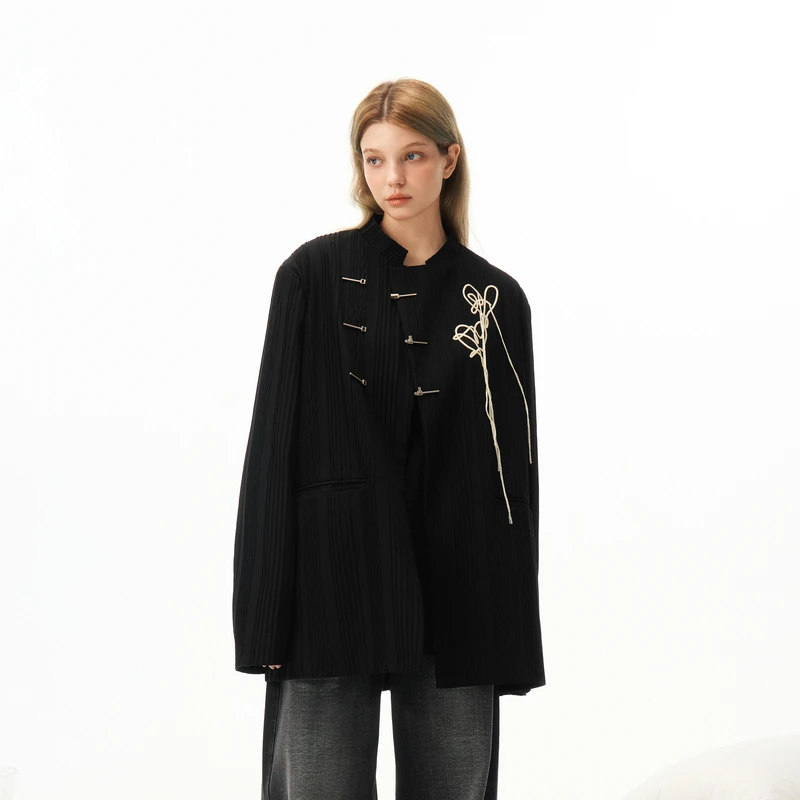 【INXX】潮牌新中式爱心盘带绣短外套立体压褶上衣情侣XRF1140567