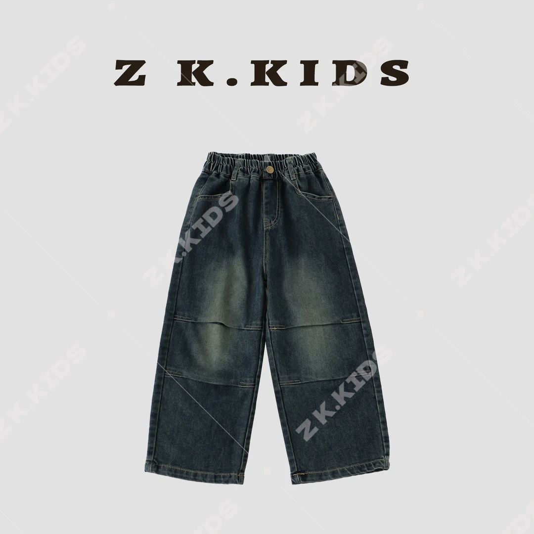 【Z&K】秋季中大童休闲百搭阔腿宽松牛仔裤zk-621932