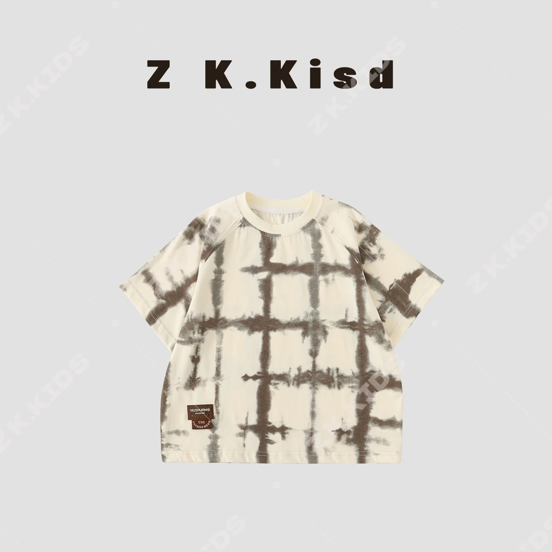 【Z＆K】夏季男童韩版质感运动百搭复古印花宽松T恤zk-121523