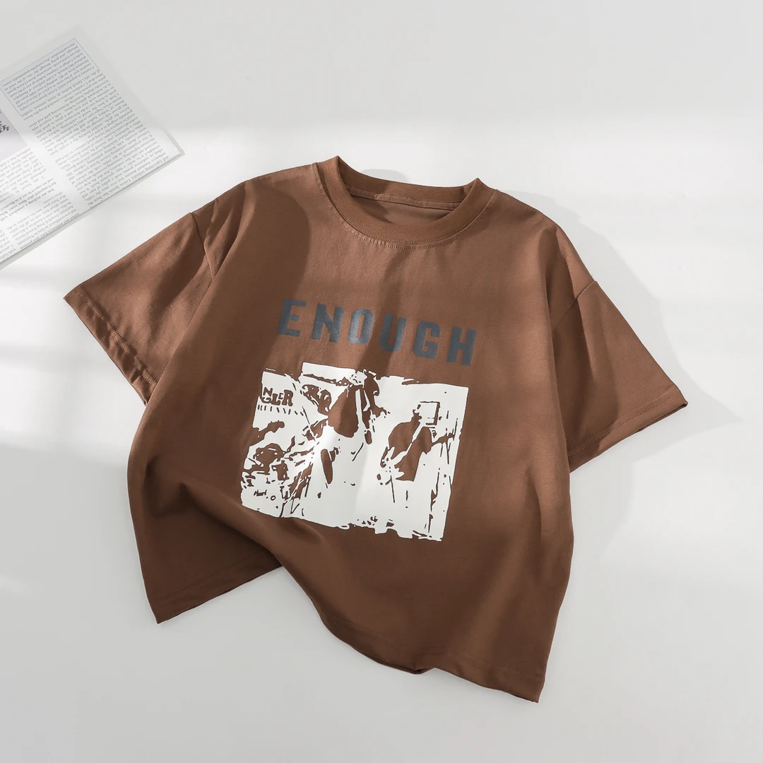 【HBB】大童夏款纯色中性百搭印花儿童休闲男童套头 圆领 T恤 15311