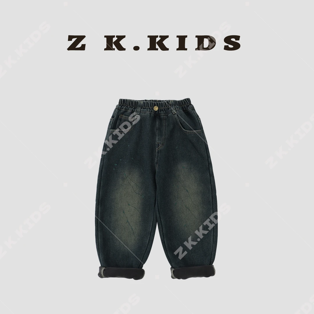 【Z＆K】冬款男童加绒保暖牛仔裤中大童简约重工水洗柔软zk-6211000