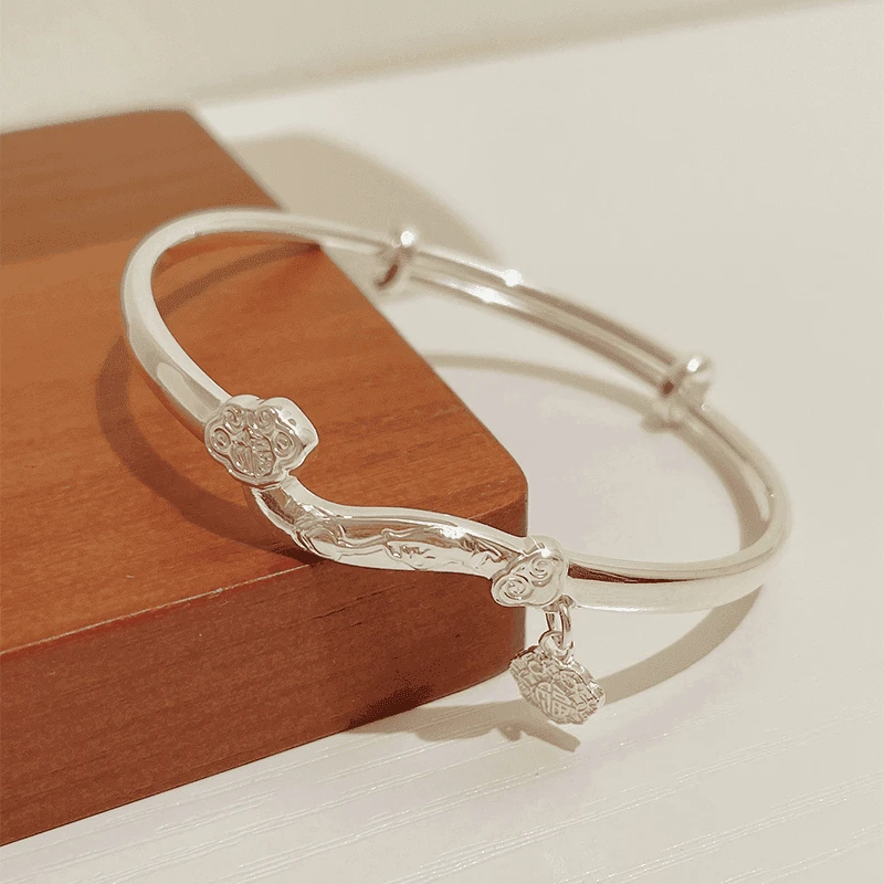 足银手镯  足银999.9称心如意纯银手镯女国潮古风镯子汉服配饰937