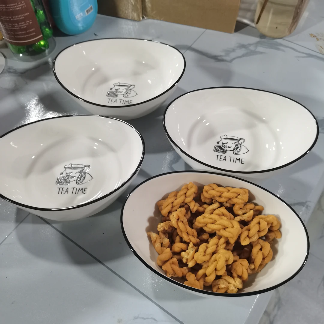 顺祥家用陶瓷元宝碗沙拉碗4个装