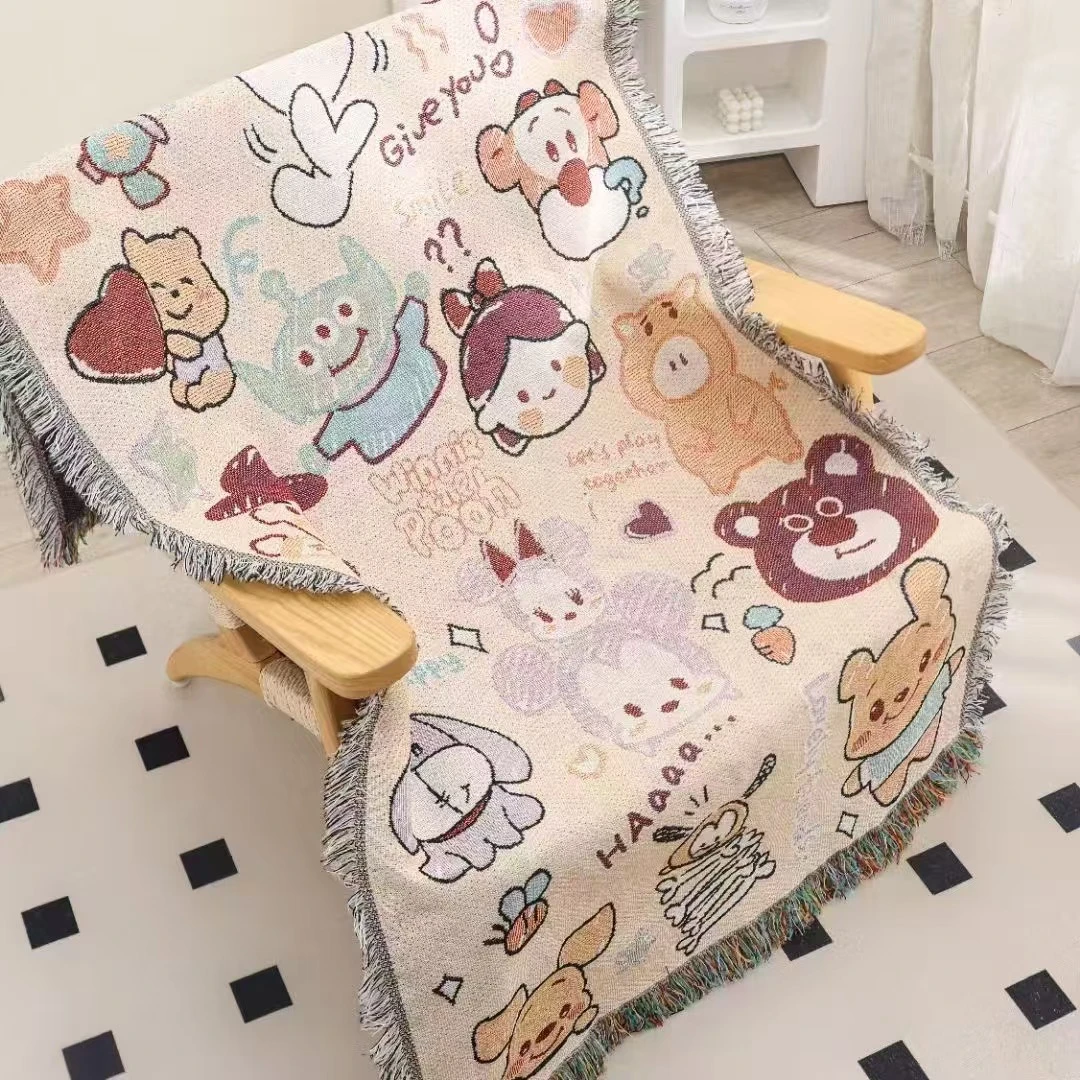 【北奈かわ会社】流苏编织高档双面透气沙发巾 80*180 快乐动漫