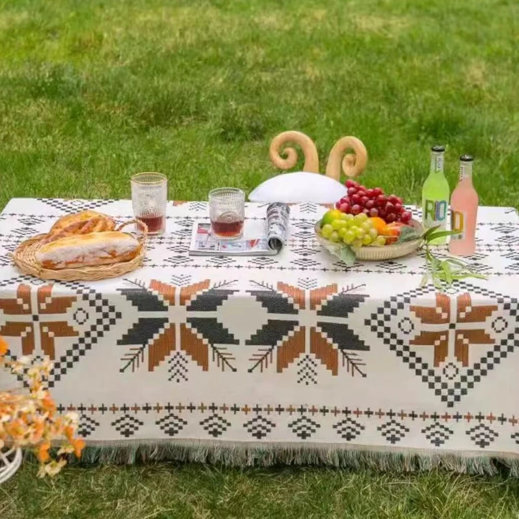 【北奈かわ会社】流苏编织高档双面透气沙发巾 雪花三件套