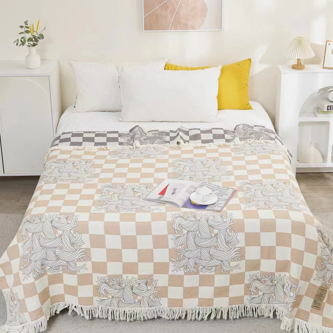 【北奈かわ会社】高端汉麻流苏斜纹编织床盖 200*230 麻花工厂