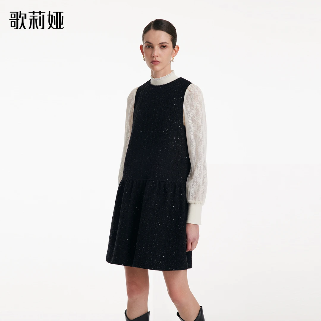 歌莉娅 秋季新品 绵羊毛小香风背心裙  1B9R4K4T0