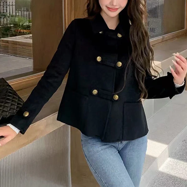 HSTYLE/韩都衣舍双面羊毛大衣短款小个子宽松通勤外套女 25036-1