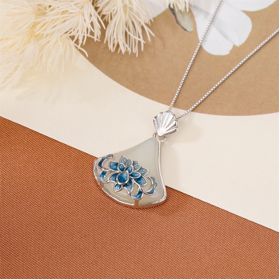 瞻澜 天然和田玉S925银镶嵌银杏款吊坠套链