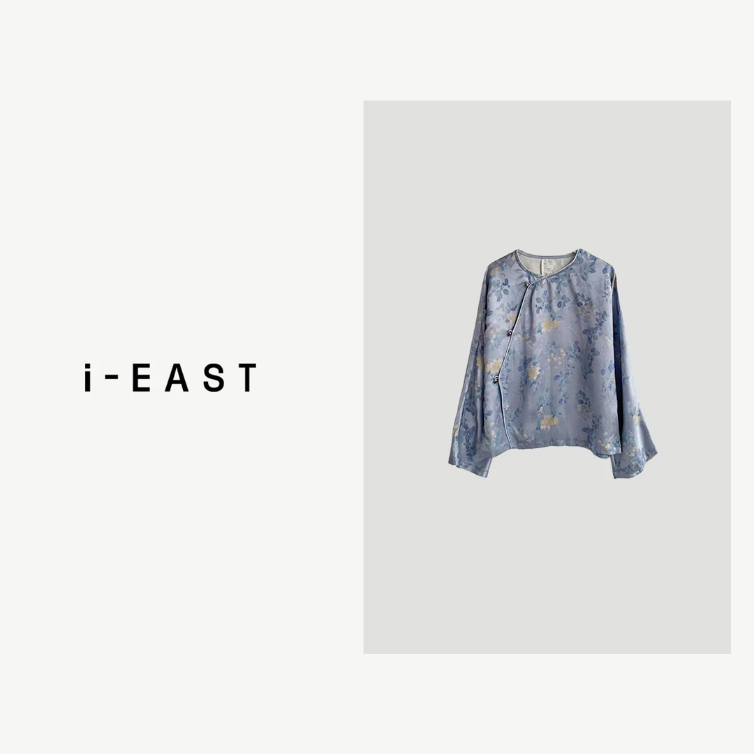 i-EAST 梅花清丽~新中式印染花朵衬衫上衣-4X GF451